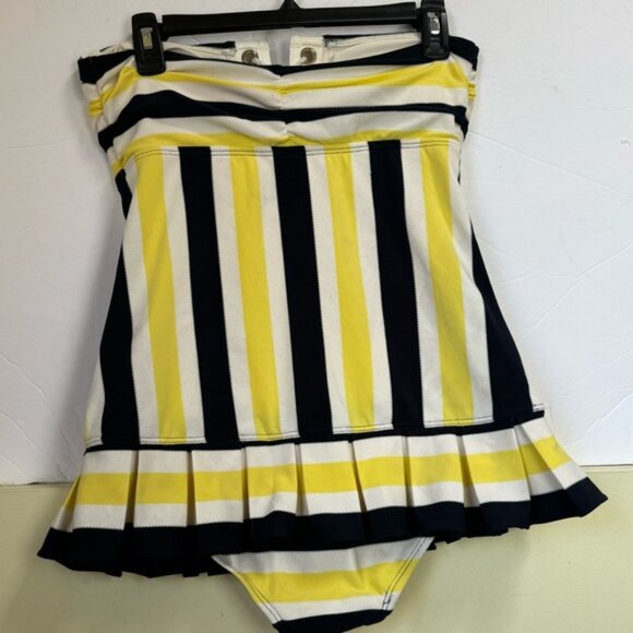 Juicy Couture Pleated Skirt Striped Nautical Swimsuit One Piece Pin Up Retro M - Picture 14 of 16